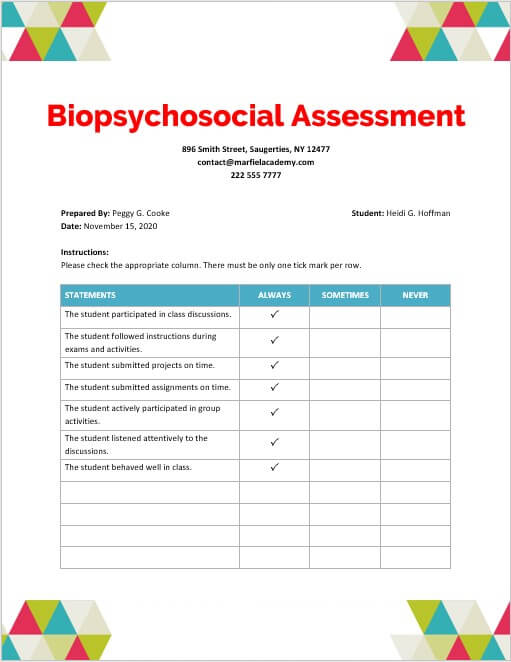 10 Printable Biopsychosocial Assessment Template Room Surf