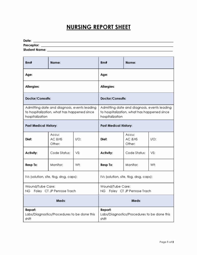 18 Free Nursing Report Sheets Templates 