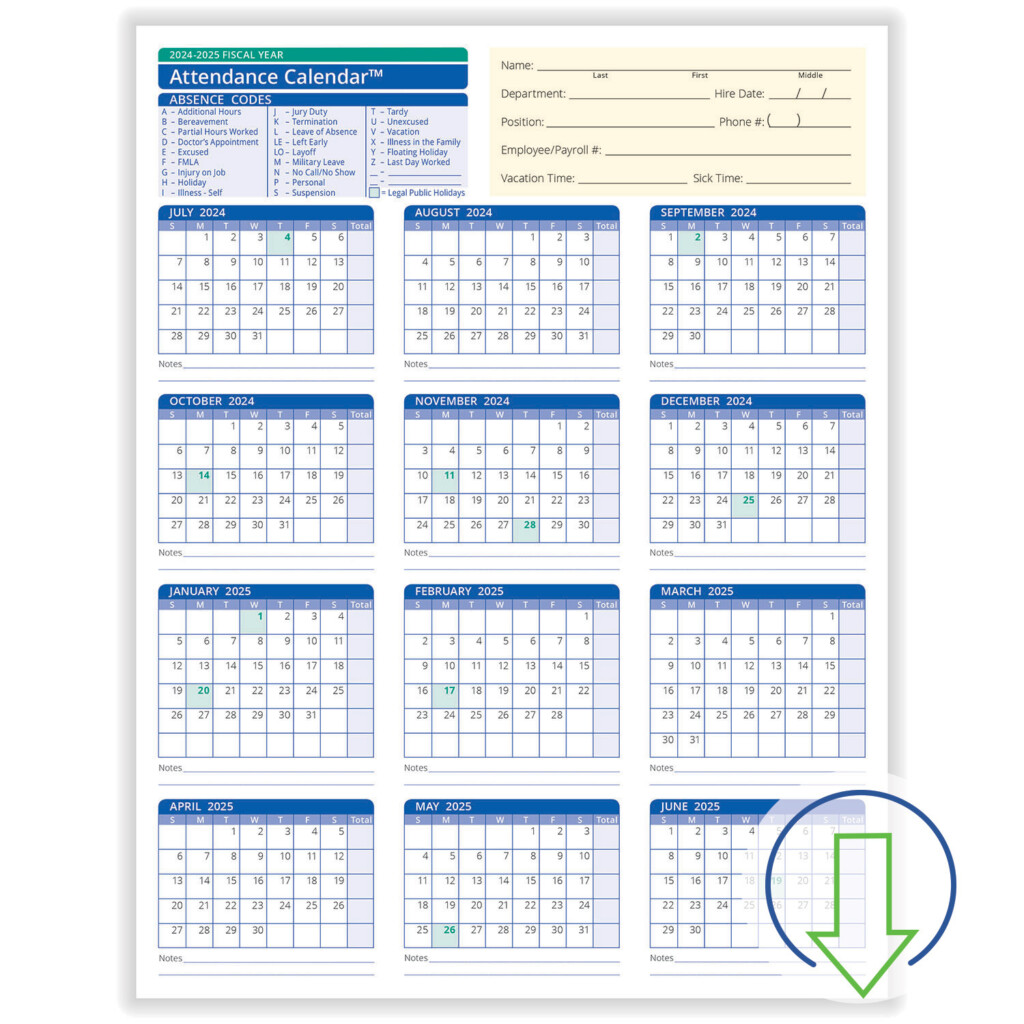 2025 Employee Attendance Calendar Free Pdf Fadi Wesley