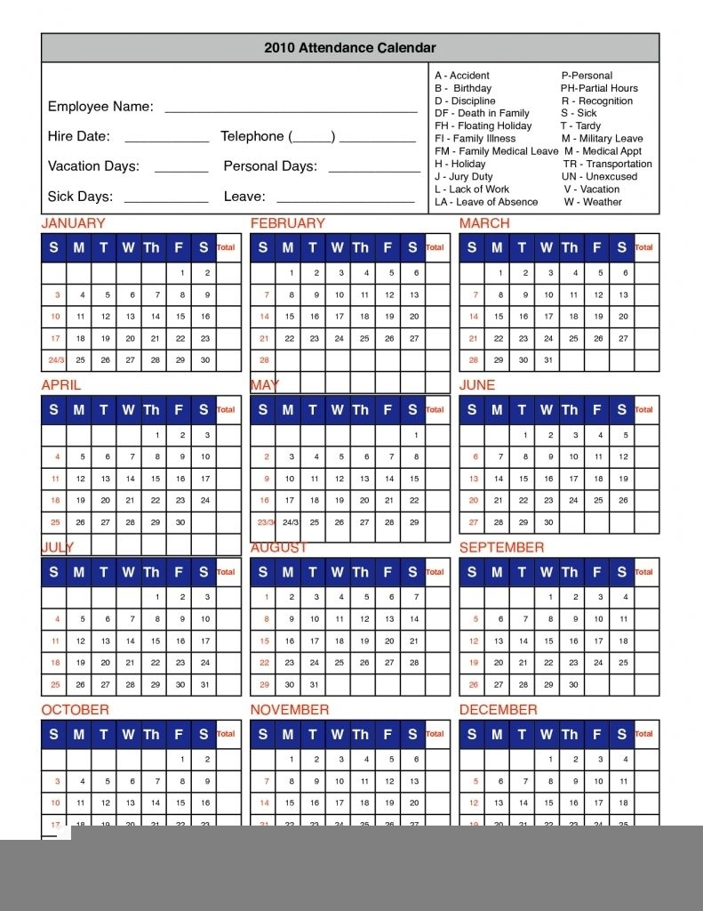 2025 Employee Attendance Calendar Printable Free Word Template James 