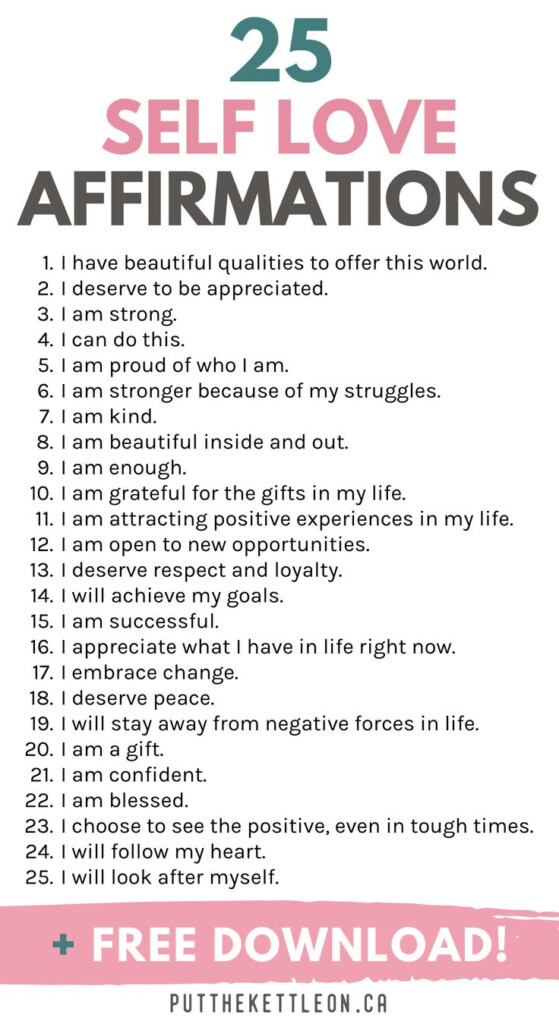 25 Positive Self Love Affirmations Free PDF Worksheet Self Love 