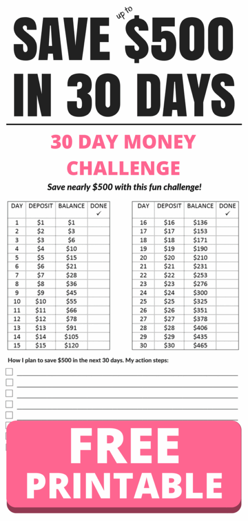 30 Day Money Saving Challenge Printable