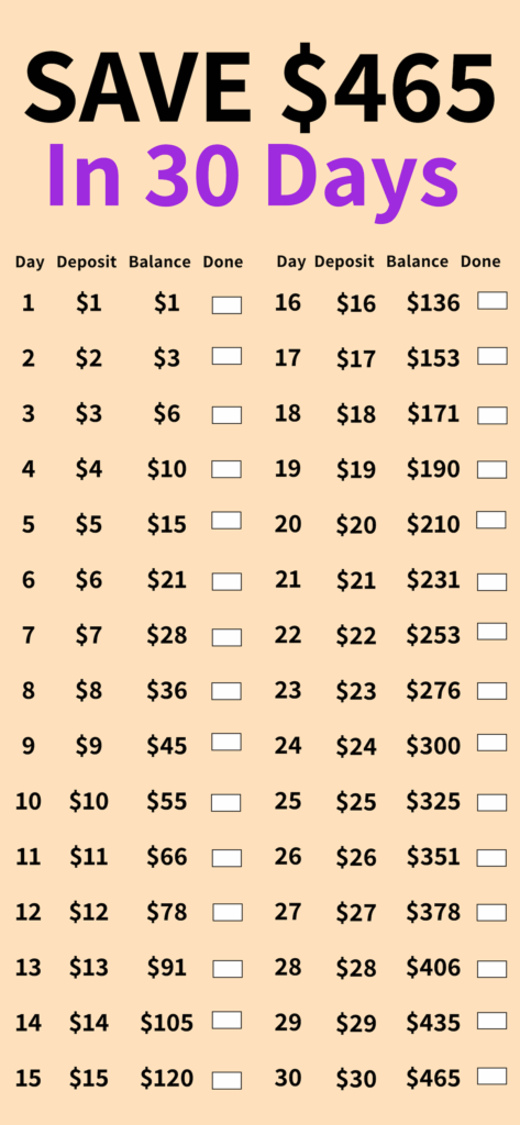 30 Day Money Saving Challenge Printable
