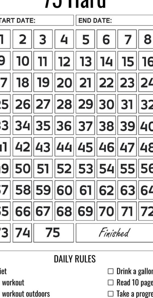 75 Hard Challenge Calendar PDF Etsy