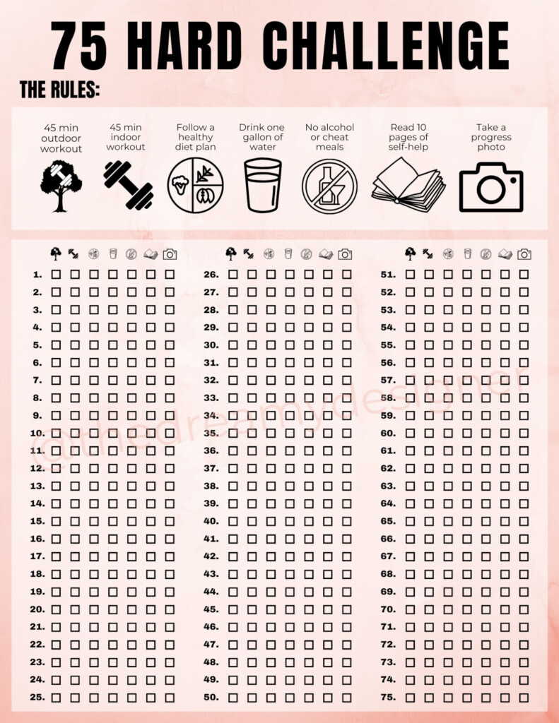 75 Hard Challenge Printable PDF 75 Hard Tracker 75 Hard Checklist 7 