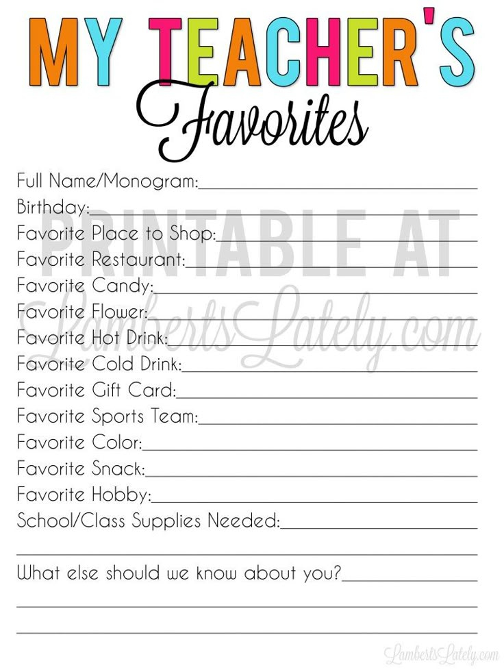 A Teacher 39 s Favorite List With The Words My Teacher 39 s Favorites