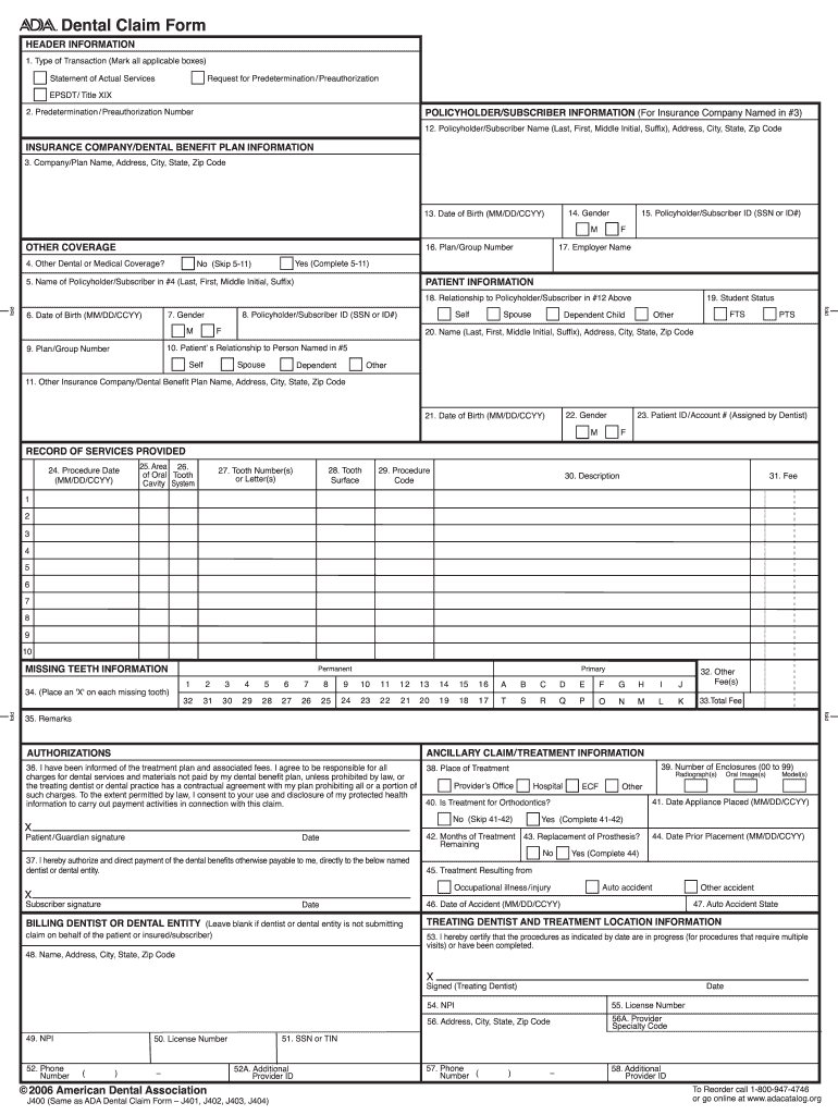 Ada Dental Claim Form Blank Fill Online Printable Fillable Blank 