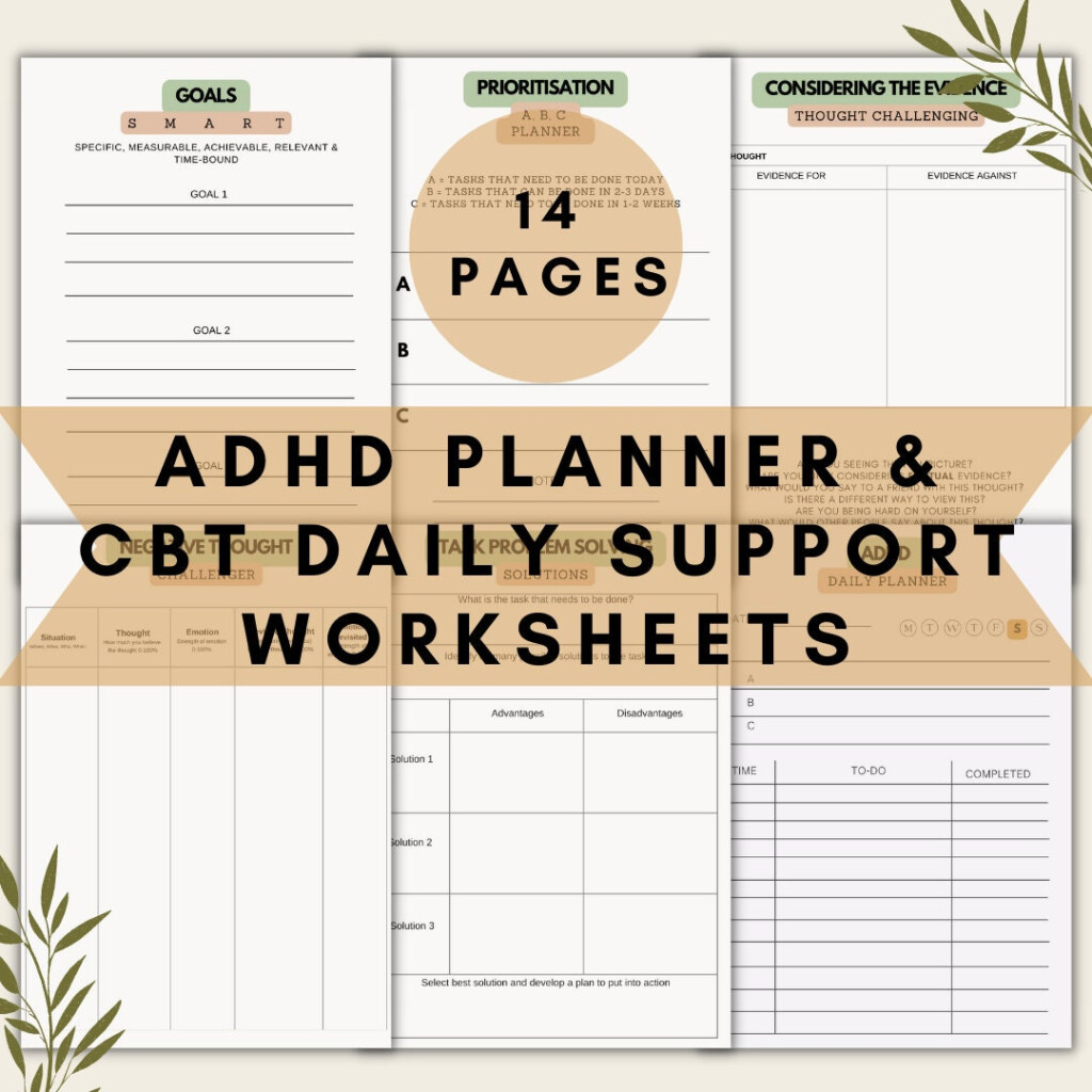ADHD Printable Planner Adhd Worksheets CBT Worksheets Therapy 
