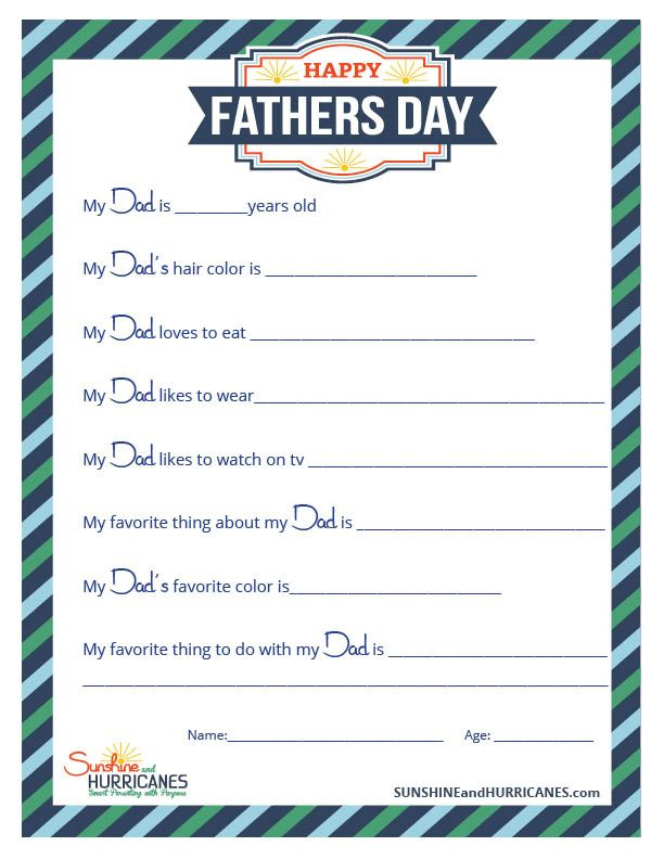All About My Dad A Printable Father 39 s Day Questionnaire Fathers Day 