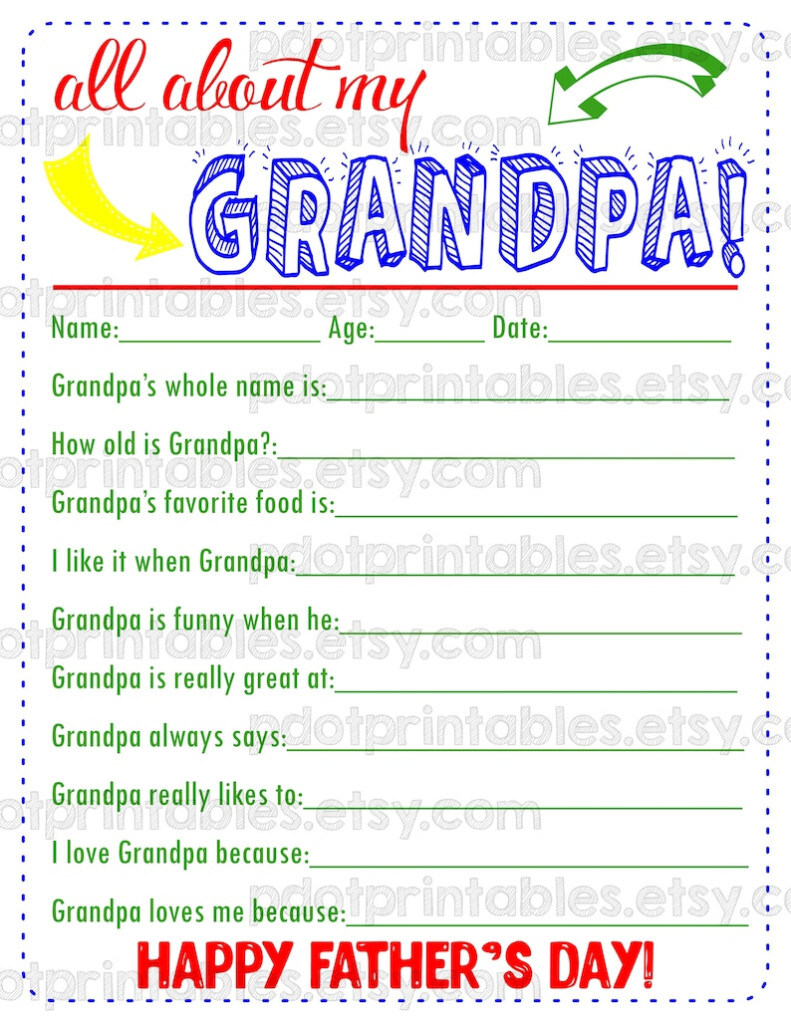 All About My Grandpa Father 39 s Day Kids Questionnaire Etsy