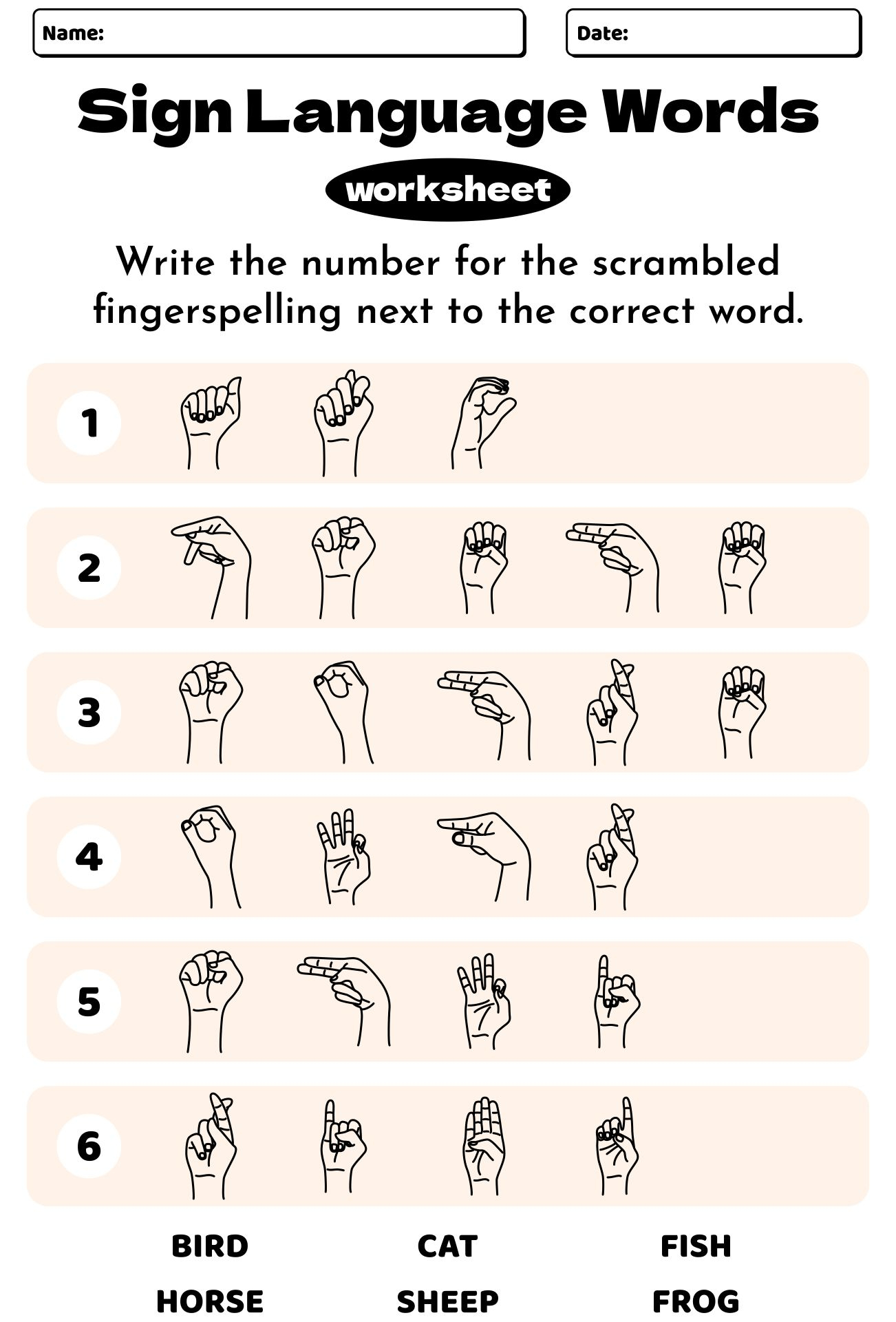 American Sign Language Printable Sheets