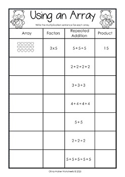 Arrays Worksheets Grade Two Math Standard First Multiplication 