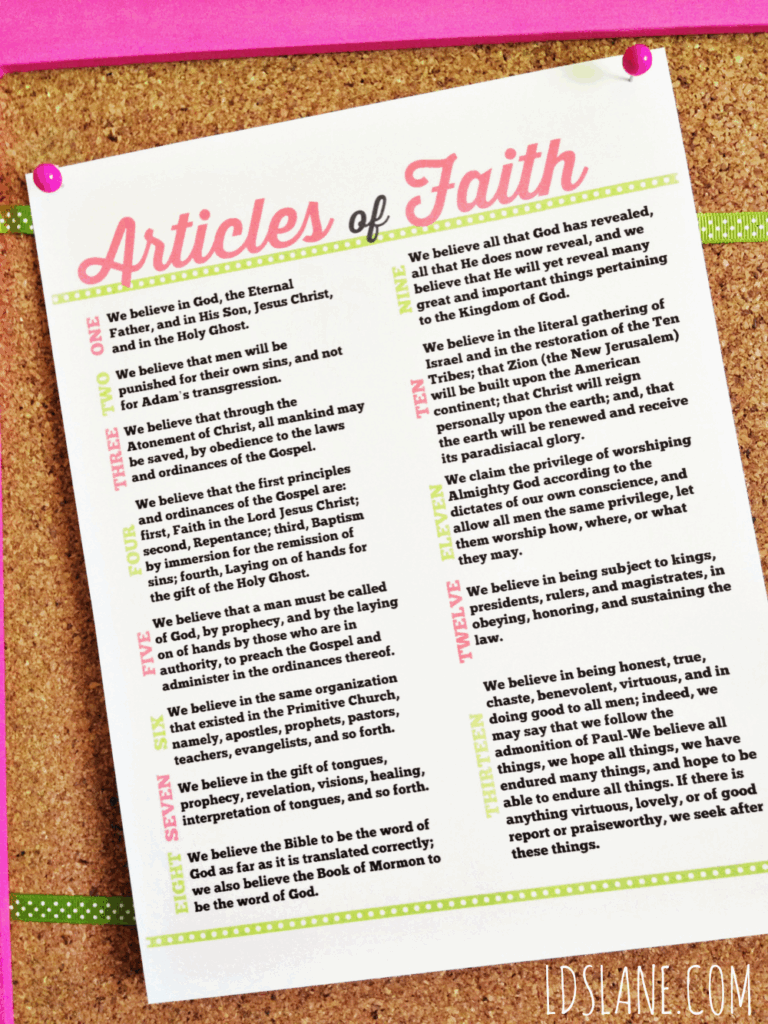 Articles Of Faith Free Printable