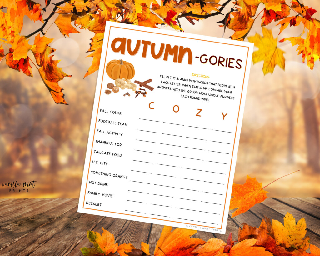 Autumn Gories Fall Scattergories Printable Party Games Etsy