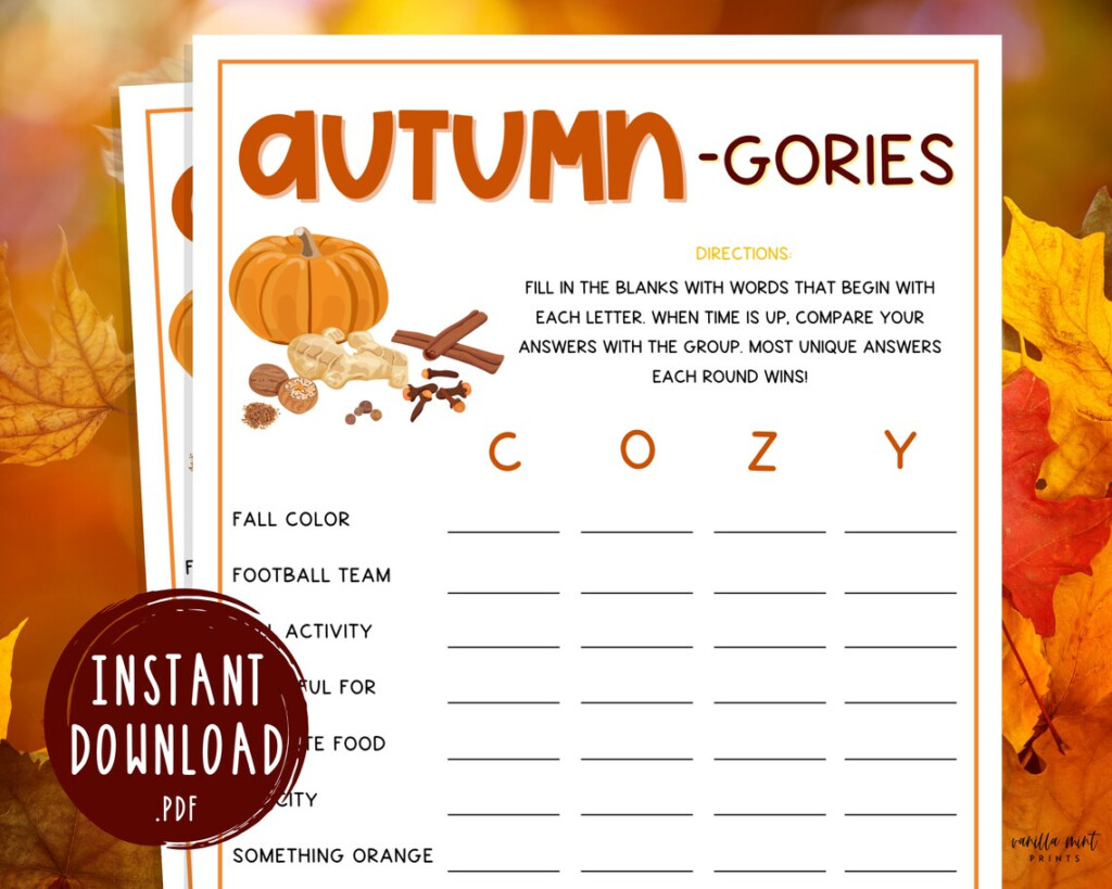 Autumn gories Fall Scattergories Printable Party Games Etsy