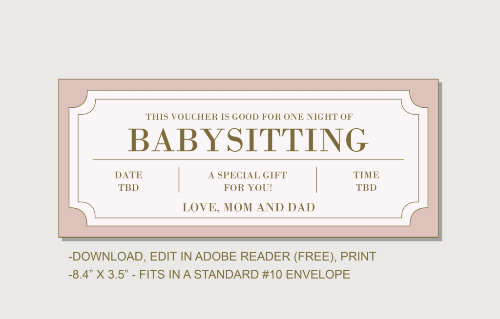 Babysitting Coupon Voucher INSTANT DOWNLOAD EDITABLE Text Etsy