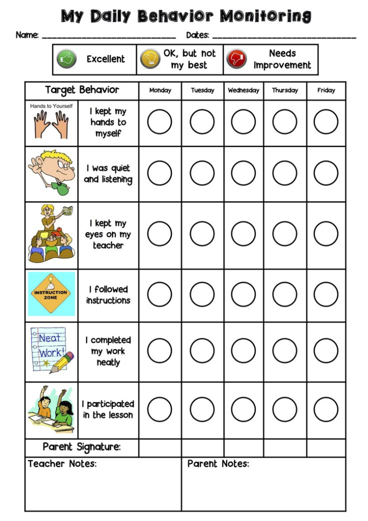 Behavior Sheets For Kindergarten