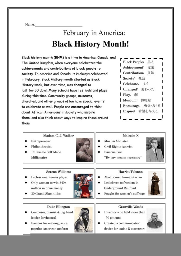 Black History Month Free Printable Worksheets Printable Worksheets