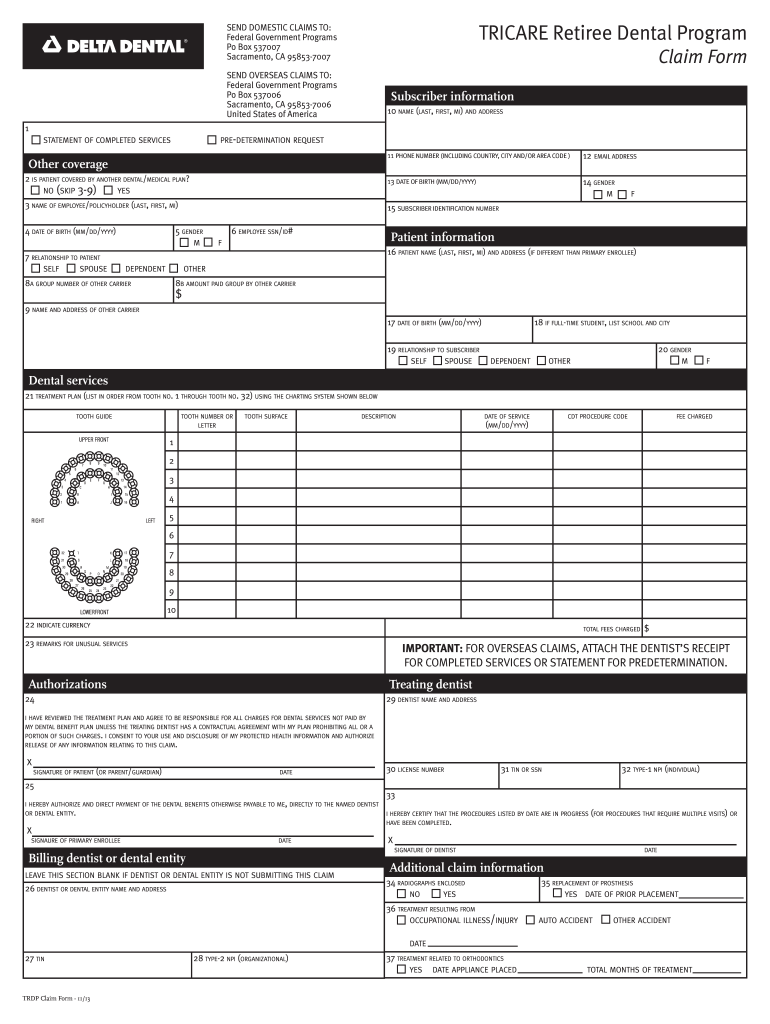Blank Printable Ada Dental Claim Form