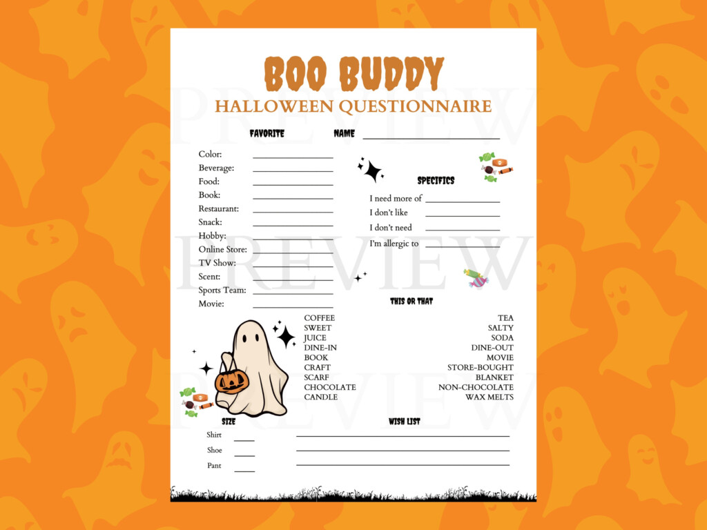 Boo Basket Questionnaire Boo Buddy Halloween Gift Exchange Printable 