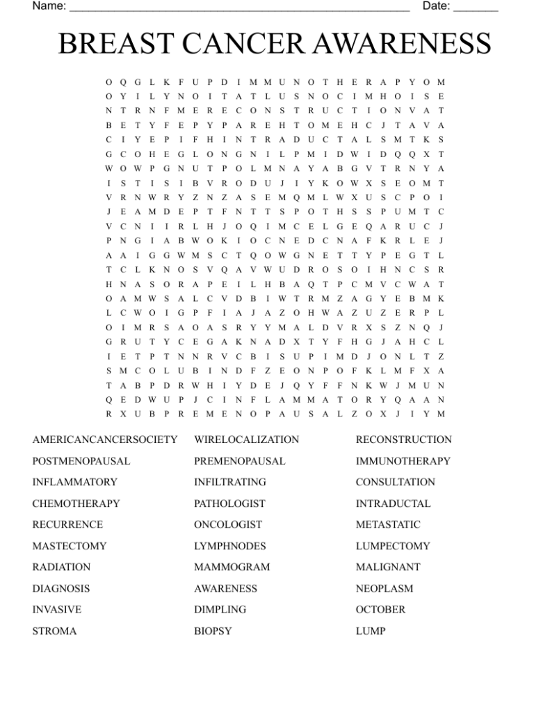 Breast Cancer Word Search Printable Word Search Maker
