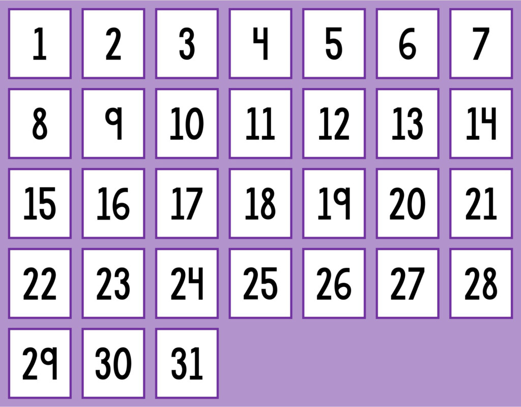 Calendar Numbers Printable Free