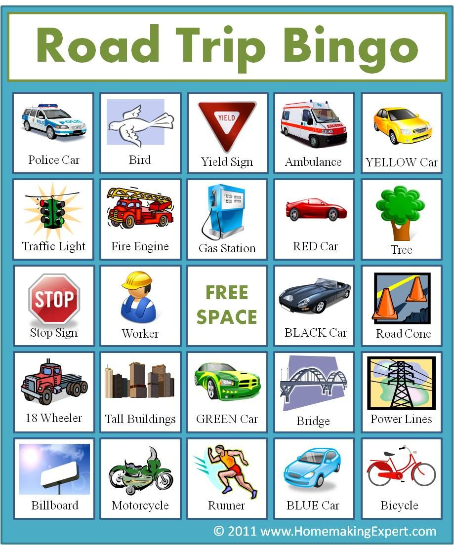 Car Trip Bingo Printable