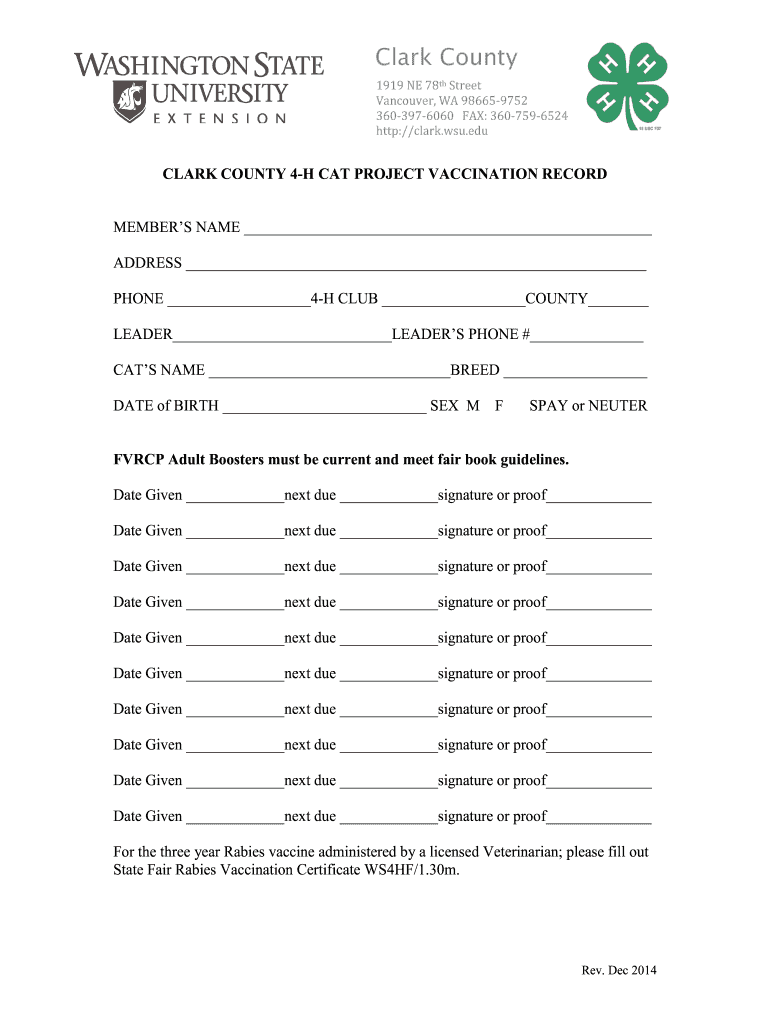 Cat Vaccination Record Printable PDF 2014 2025 Form Fill Out And Sign 