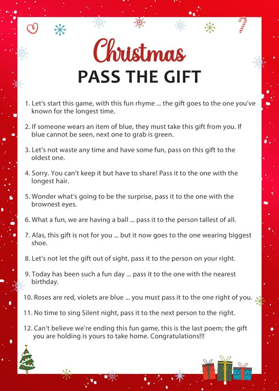 Christmas Pass The Gift Holiday Party Games Printable