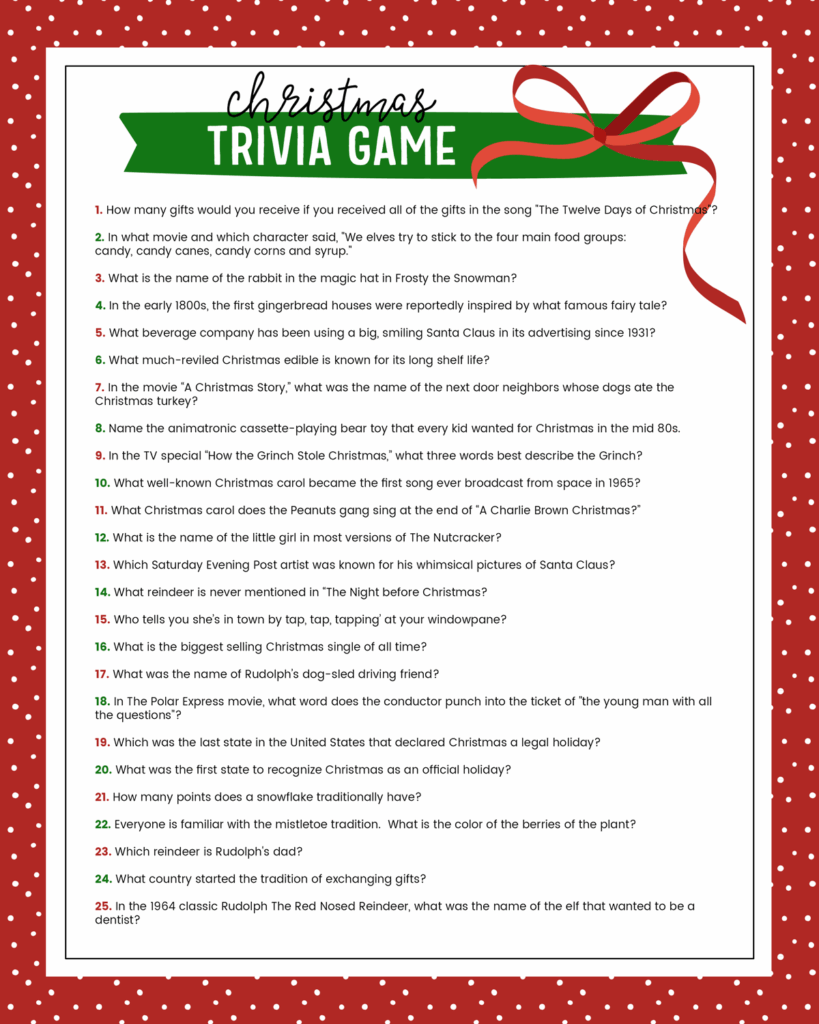 Christmas Trivia Questions With Answers Printable