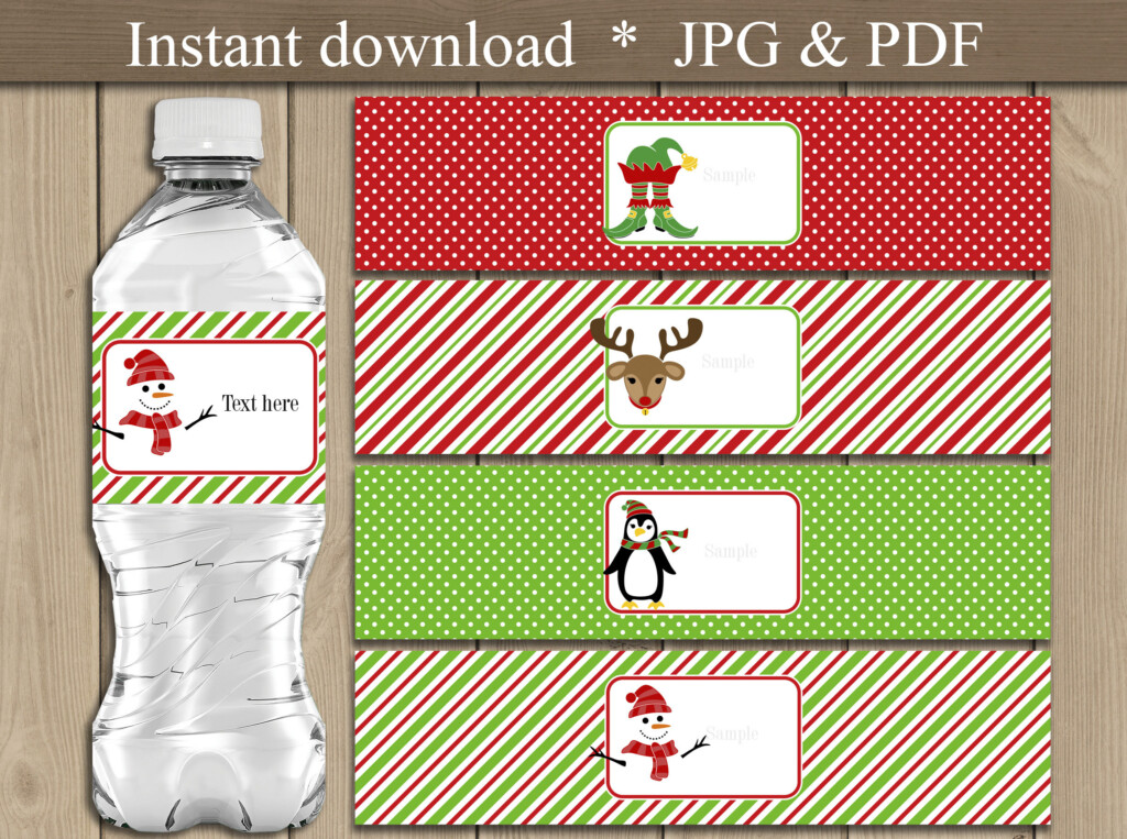 Christmas Water Bottle Labels Printable Water Bottle Etsy