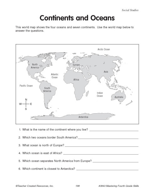Continents And Oceans Quiz Printable