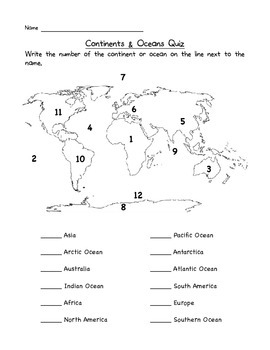Continents And Oceans Quiz Printable