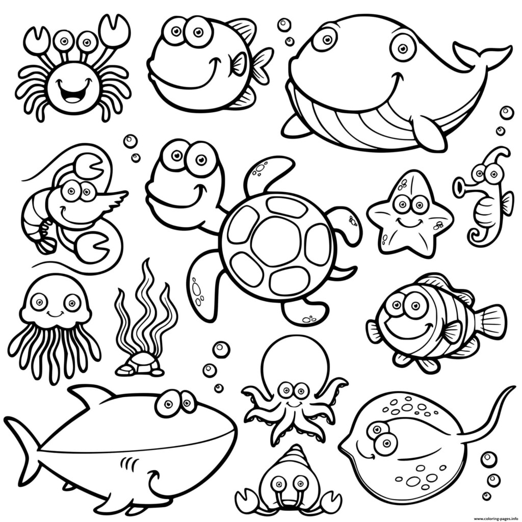 Cute Sea Animals Coloring Page Printable