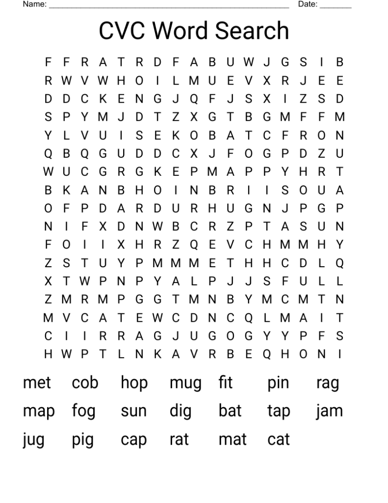 Cvc Word Search Free Printable Word Search Maker