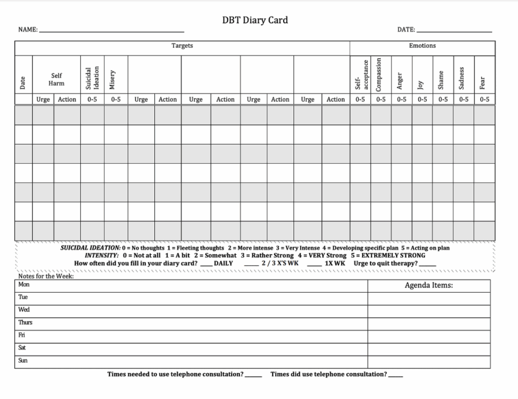 Dbt Diary Card Free Printable FREE Printable A Z