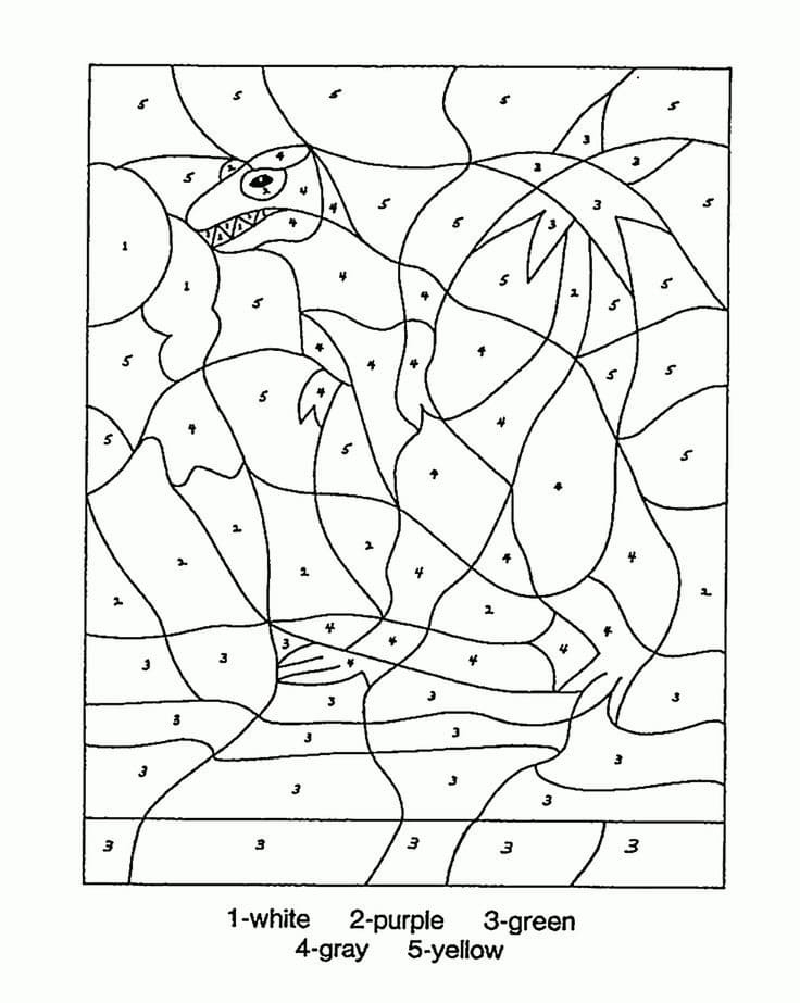 Dinosaur Color By Number Free Printable Coloring Pages For Kids