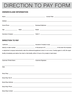 Direction To Pay Body Shop Fill Online Printable Fillable Blank 