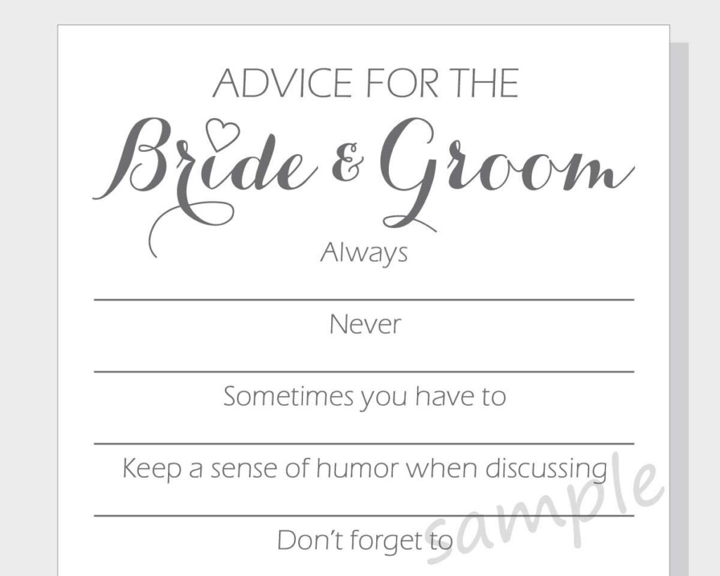 DIY Advice For The Bride Groom Printable Cards For A Bridal