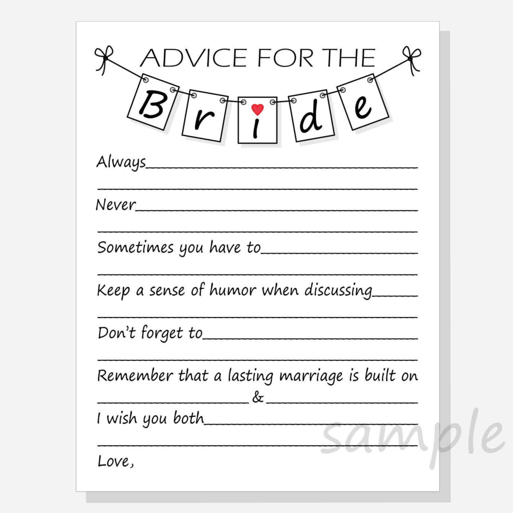 DIY Advice For The Bride Printable Cards For A Bridal Shower