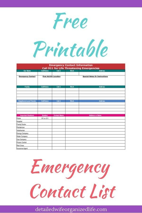 Emergency Contact List Template