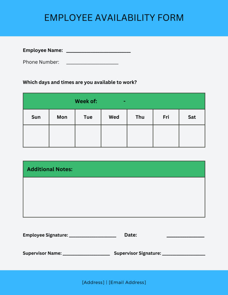 Employee Availability Form Printable Printable Forms Free Online