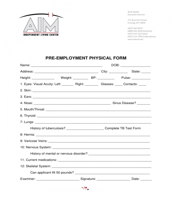 Employment Printable Blank Physical Form