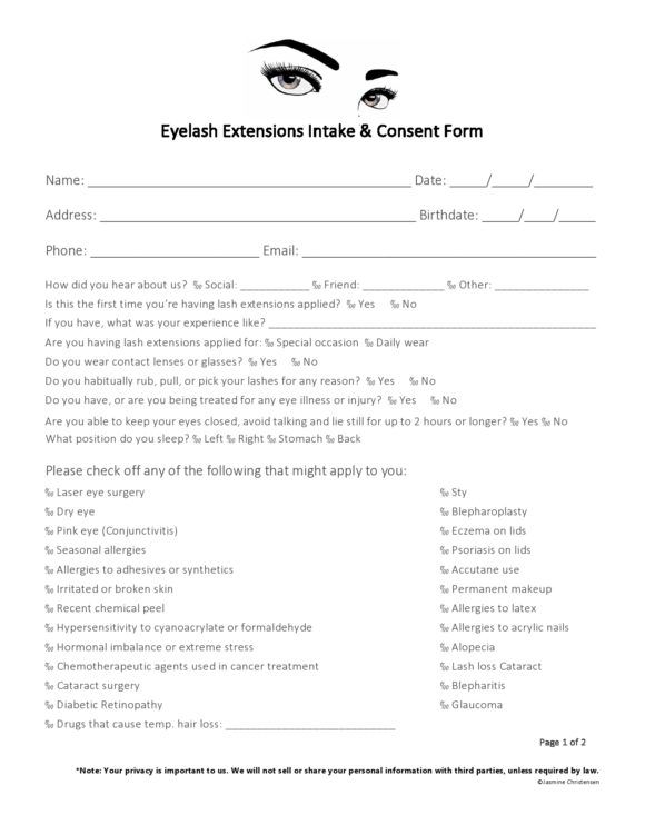 Eyelash Extension Consent Form Printable Printable Forms Free Online