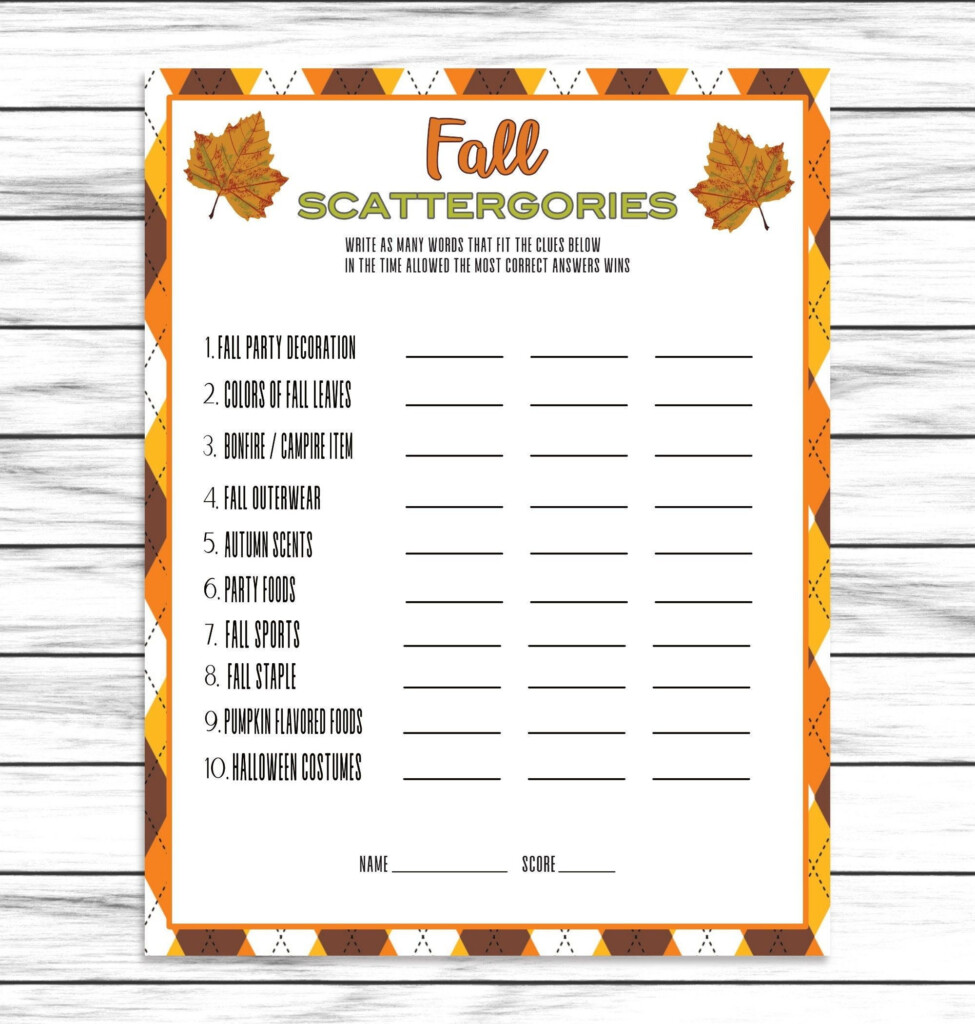 Fall Scattergories Game Printable Or Virtual Game For Adults Etsy 