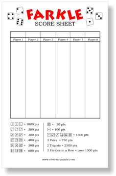 Farkle Score Sheet PDF FREE Printable Farkle Rules Score Cards