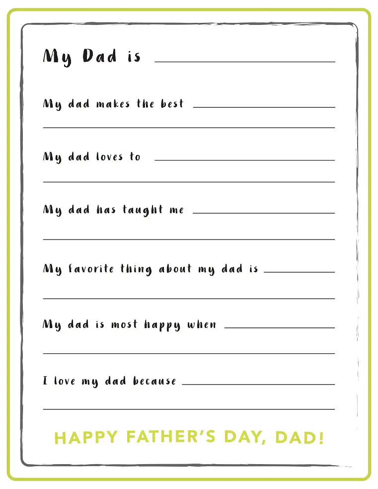 Father 39 s Day Fill In The Blank Free Printable
