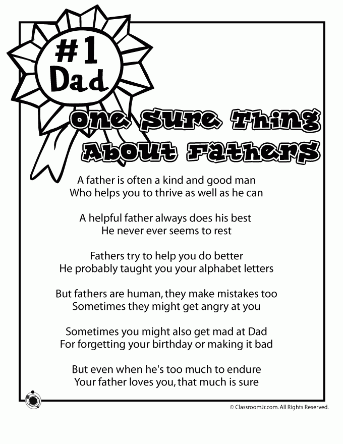 Father 39 s Day Poem One Sure Thing Woo Jr Kids Activities