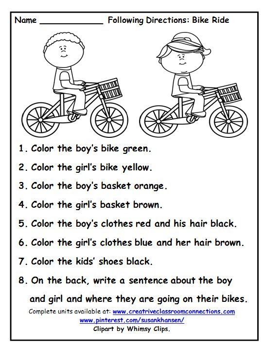 Following Directions Worksheets Elementary