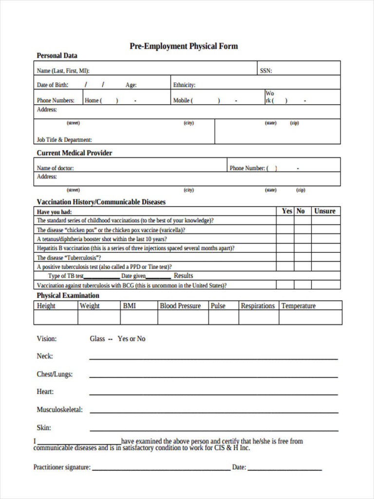 FREE 13 Physical Form Samples PDF MS Word Google Docs